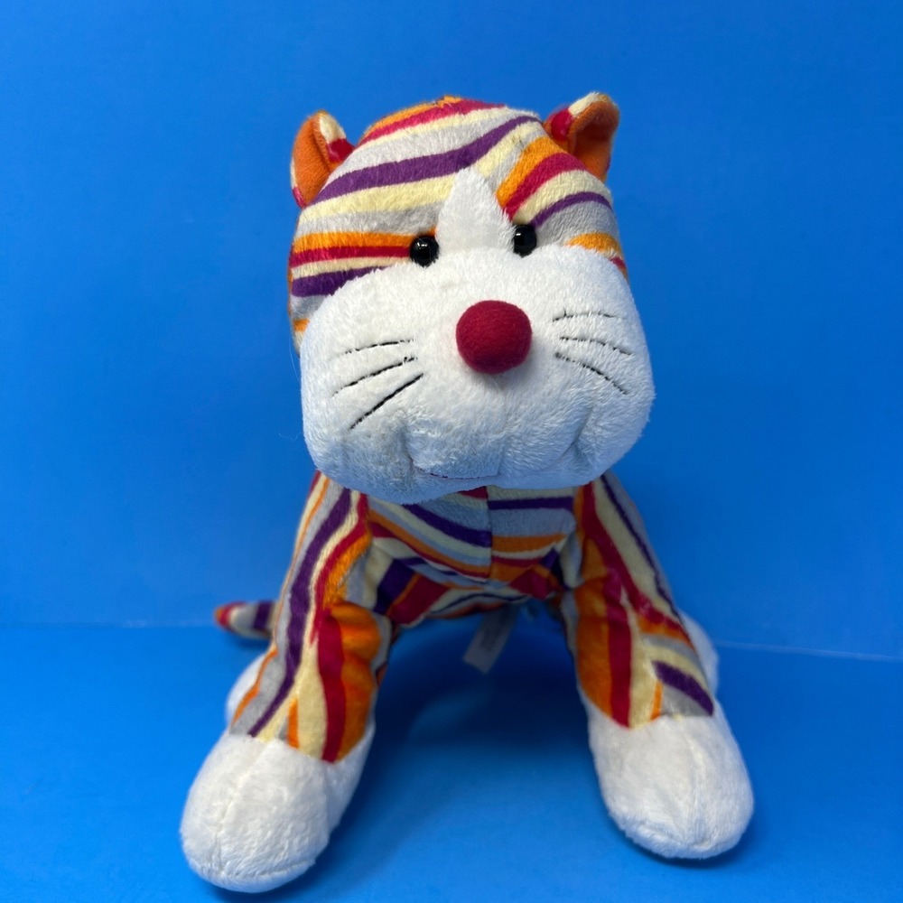 Ganz Plush Cat Medium Orange Purple‎ Striped Colorful Red Nose Standing Toy